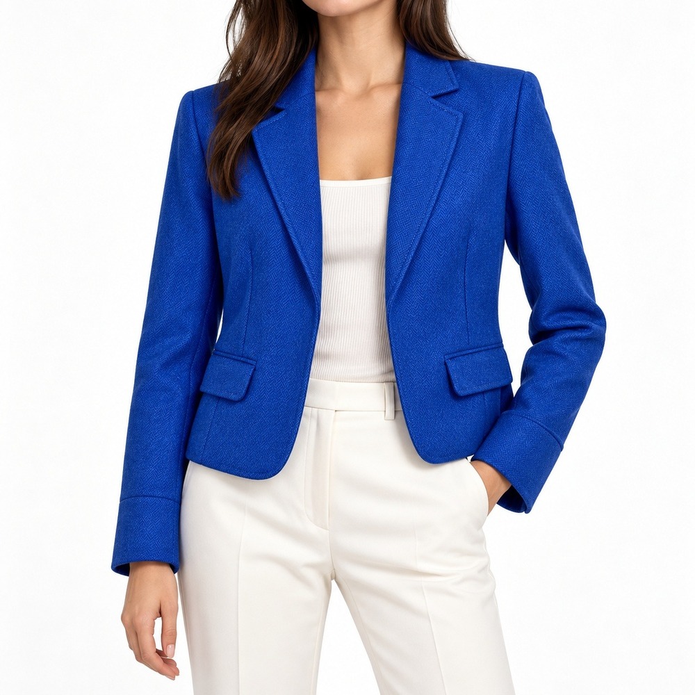 J.CREW Cropped Wool Herringbone Blazer Jacket in Royal Blue. Size 12